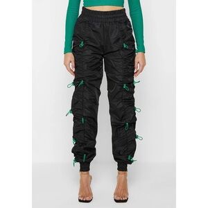 Maniere De Voir Nylon Bungee Ruched Cargo Pants in Black/Green US 10